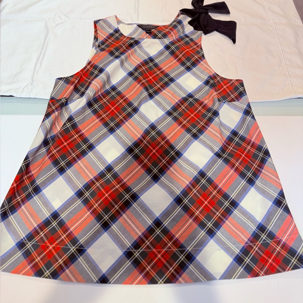 Plaid Sleeveless Dress with Bow Accent